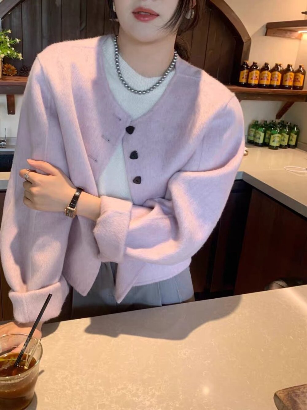 Korean Style 100% Wool Minimalist Short Coat in Soft Purple | One Size